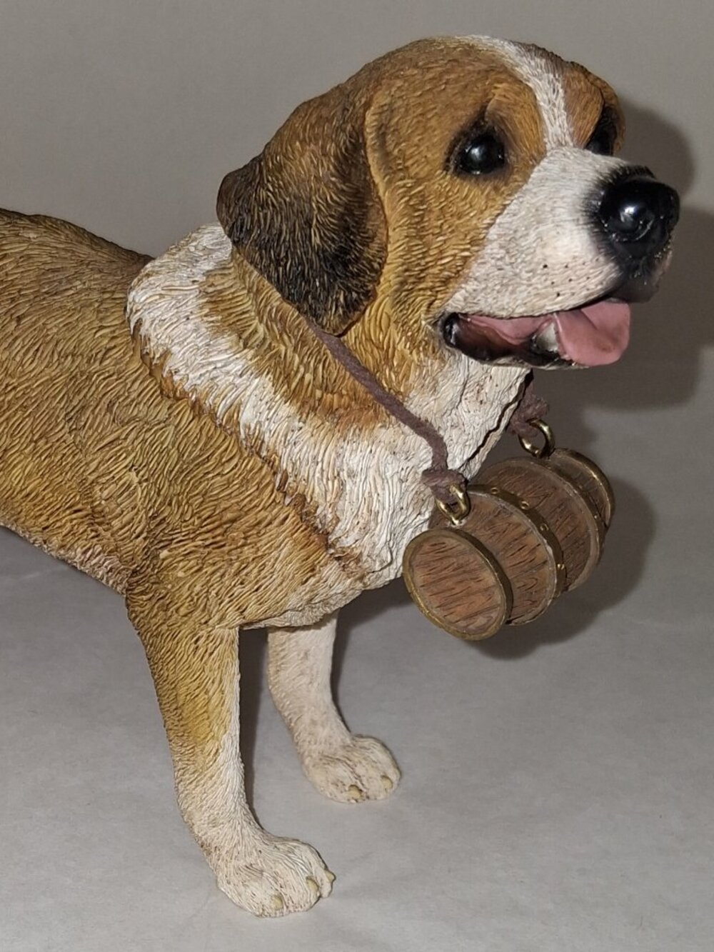 St BERNARD Dog Figurine - Resin Saint Bernard Dog figurine with barrel around ne